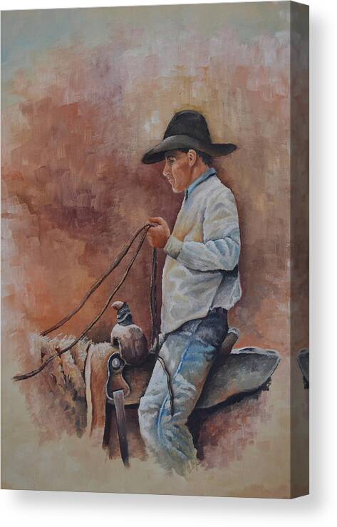 A Cowboy Riding His Horse Canvas Print featuring the painting Straight in the Saddle by Martin Schmidt