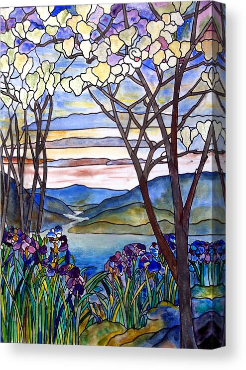 Stained Glass Paintings Canvas Print featuring the painting Stained Glass Tiffany Frank Memorial Window by Donna Walsh