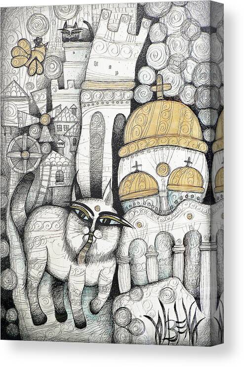 Albena Canvas Print featuring the drawing Villages Of My Childhood by Albena Vatcheva