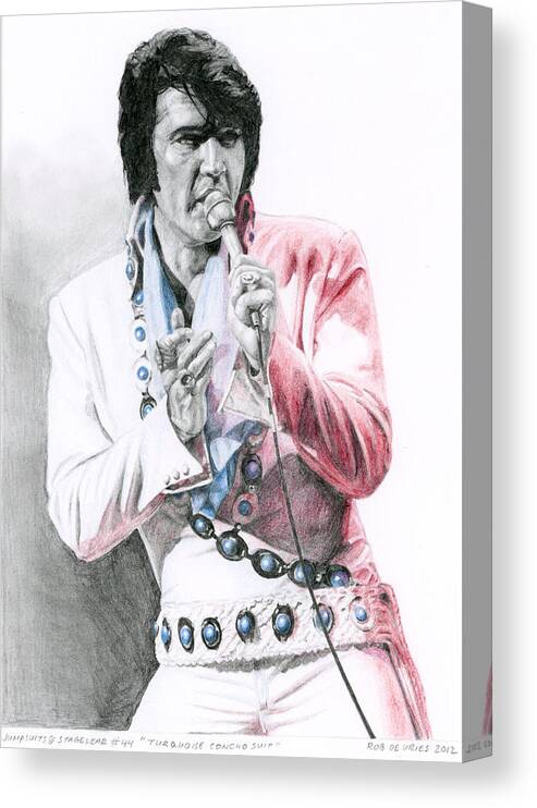 Elvis Canvas Print featuring the drawing 1971 Turquoise Concho Suit by Rob De Vries