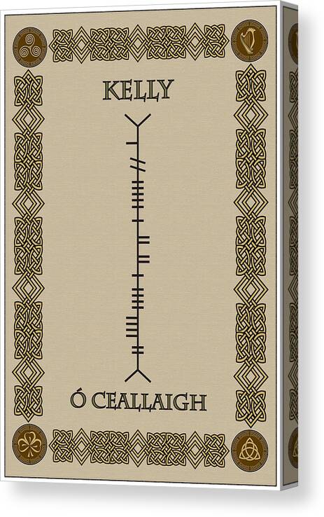 Kelly Canvas Print featuring the digital art Kelly written in Ogham #2 by Ireland Calling