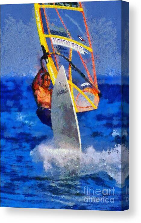 Windsurfing Canvas Print featuring the painting Windsurfing #20 by George Atsametakis