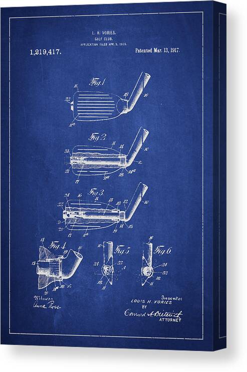 Golf Canvas Print featuring the digital art Golf Club Patent Drawing From 1917 #4 by Aged Pixel