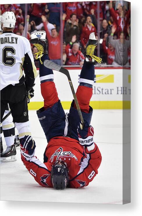 Playoffs Canvas Print featuring the photograph Pittsburgh Penguins V Washington #3 by Drew Hallowell