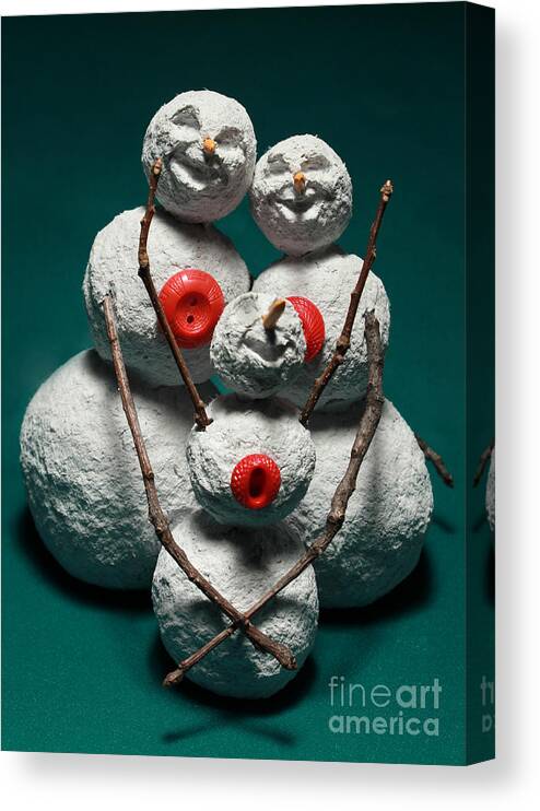 Snowman Canvas Print featuring the mixed media Snowman Family Christmas Card #3 by Adam Long