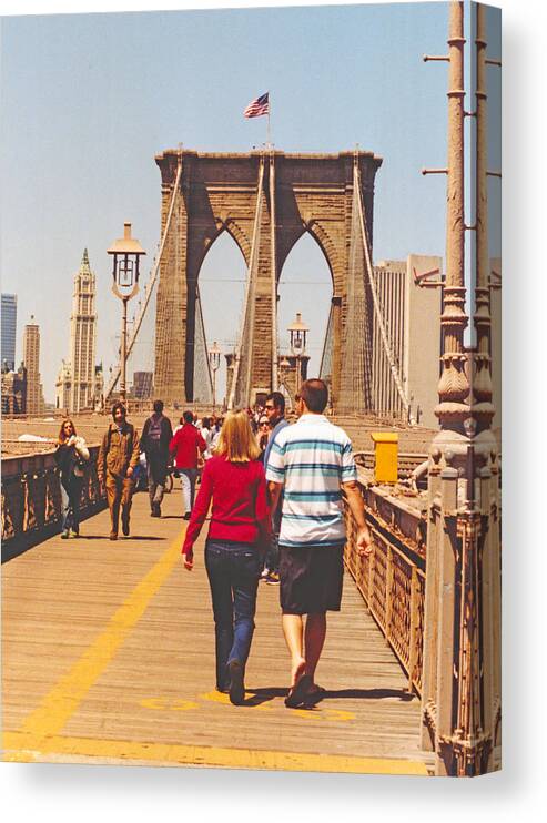 Stroll Canvas Print featuring the photograph A Leisurely Stroll Across The Brooklyn Bridge by James Connor