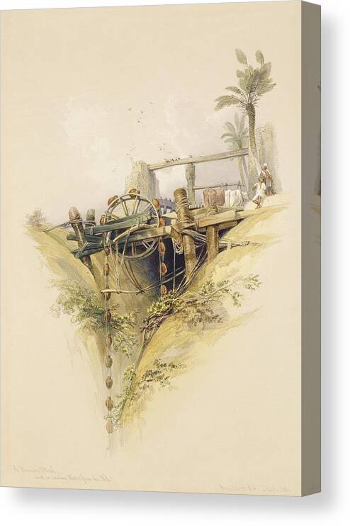 Irrigation Canvas Print featuring the drawing A Persian Water Wheel, Used In Raising by David Roberts