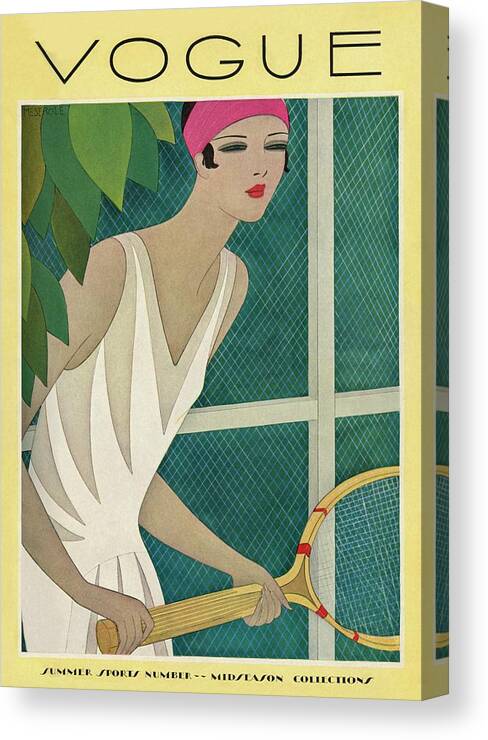 Illustration Canvas Print featuring the photograph A Vintage Vogue Magazine Cover Of A Woman by Harriet Meserole