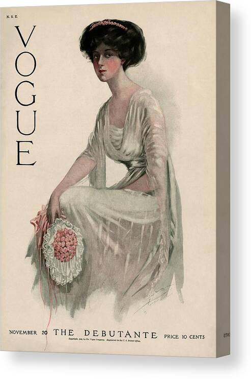 Illustration Canvas Print featuring the photograph A Vintage Vogue Magazine Cover Of A Woman by Jean Parke