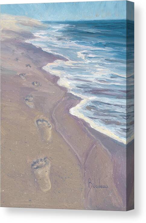 Ocean Canvas Print featuring the painting A Walk On The Beach by Lucie Bilodeau