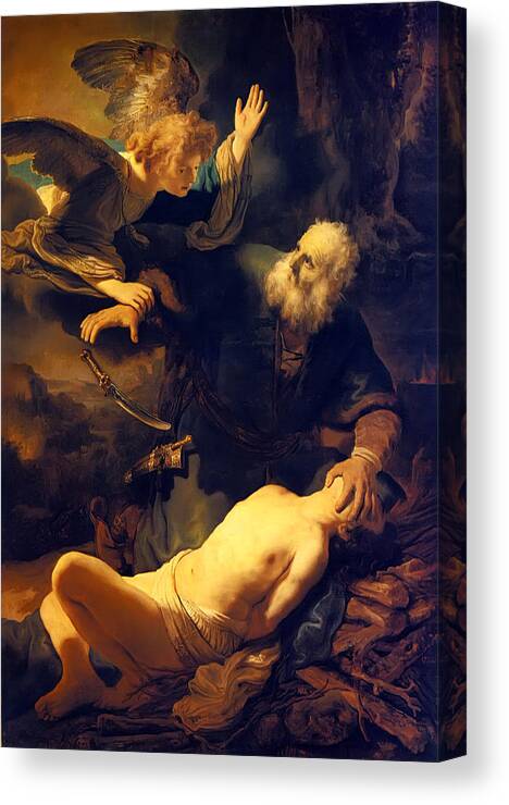 Rembrandt Van Rijn Canvas Print featuring the painting Abraham and Isaac by Rembrandt van Rjinn