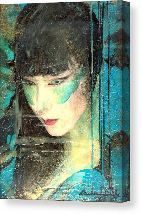 Oriental Canvas Print featuring the painting And She Waits by Barbara Lemley