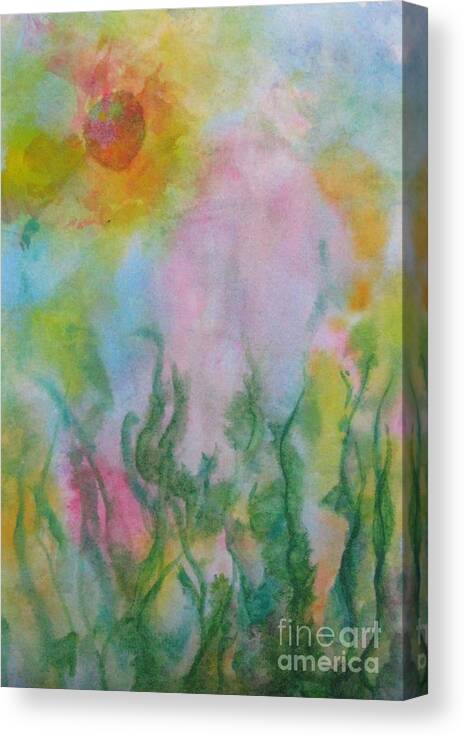 Angel Canvas Print featuring the painting Angel in My Garden by Laura Hamill