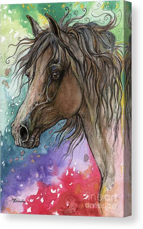  Canvas Print featuring the painting Arabian horse and burst of colors by Ang El