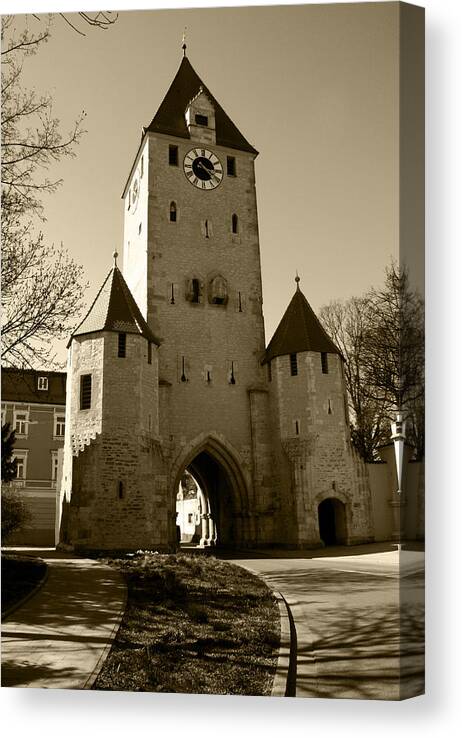 Clock Tower In Germany Canvas Print featuring the photograph 321 #1 by Steve Godleski