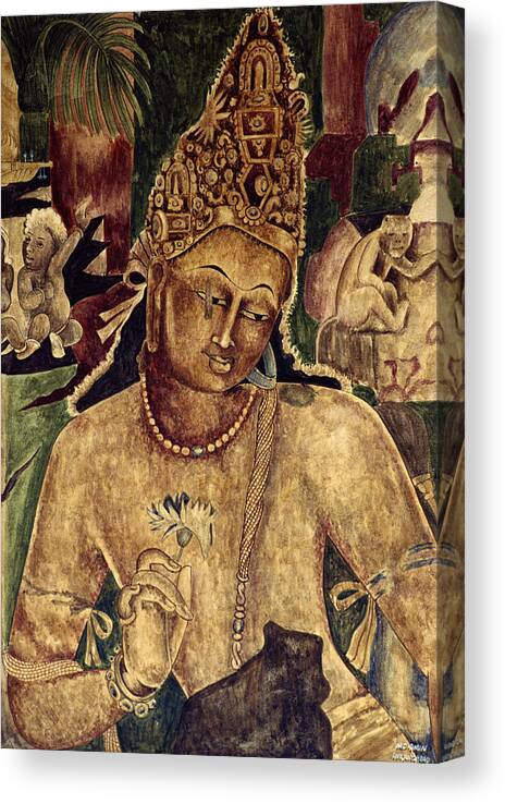 Ajanta Canvas Print featuring the painting Artwork From Ajanta Caves, India by Alain Evrard