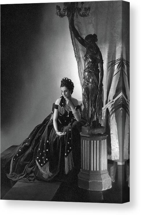 Actress Canvas Print featuring the photograph Audrey Parr Wearing A Velvet Dress by Horst P. Horst