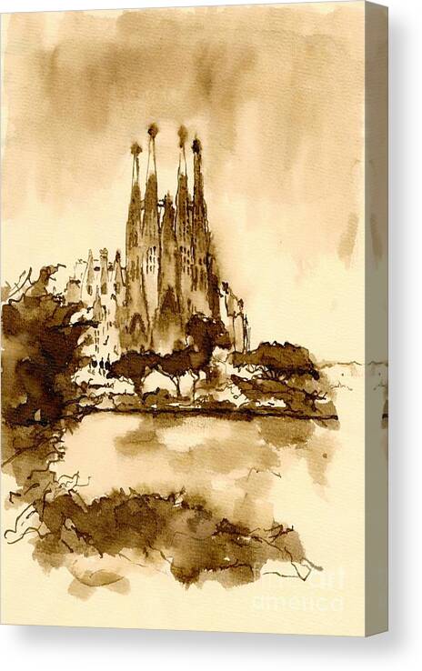 Barcelona Canvas Print featuring the drawing Barcelona_3 by Karina Plachetka