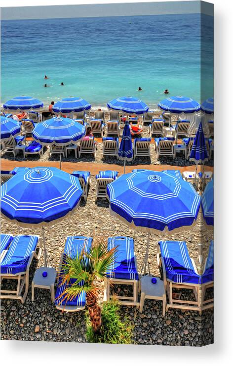 Nice Canvas Print featuring the photograph Beach at Nice France by Dave Mills