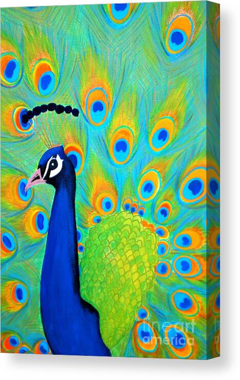 Peacock Canvas Print featuring the painting Beautiful Peacock by Oksana Semenchenko