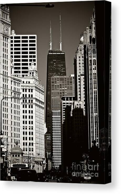 Usa Canvas Print featuring the photograph 'Big John' Chicago - Sepia by Frank J Casella