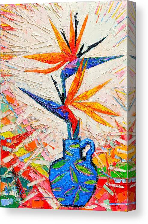 Bird Canvas Print featuring the painting Bird Of Paradise Flowers by Ana Maria Edulescu