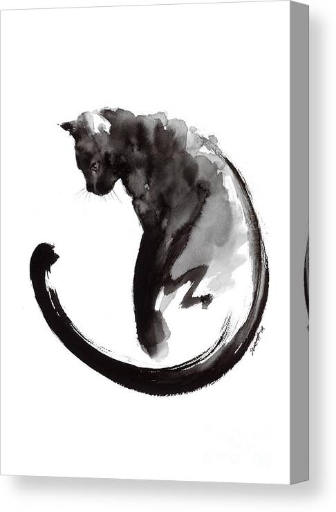 #faatoppicks Canvas Print featuring the painting Black Cat Painting, Cat Paintings, Cat Wall Decor, Cat Home Decor, Abstract Cat Print, Cat Poster by Mariusz Szmerdt