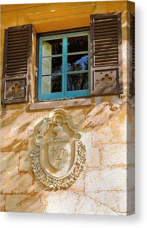 Window Canvas Print featuring the photograph Blue Window and Medallion DB by Rich Franco