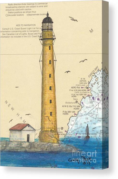  Canvas Print featuring the painting Boon Island Lighthouse ME Chart Art Cathy Peek by Cathy Peek