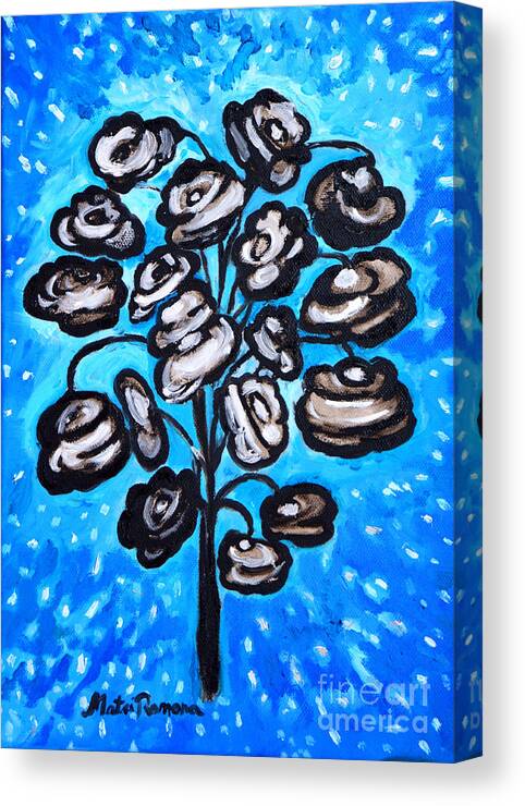 Blue Canvas Print featuring the painting Bouquet of white poppies by Ramona Matei