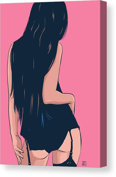Sexy Girl Canvas Print featuring the drawing Brunette in Black by Giuseppe Cristiano