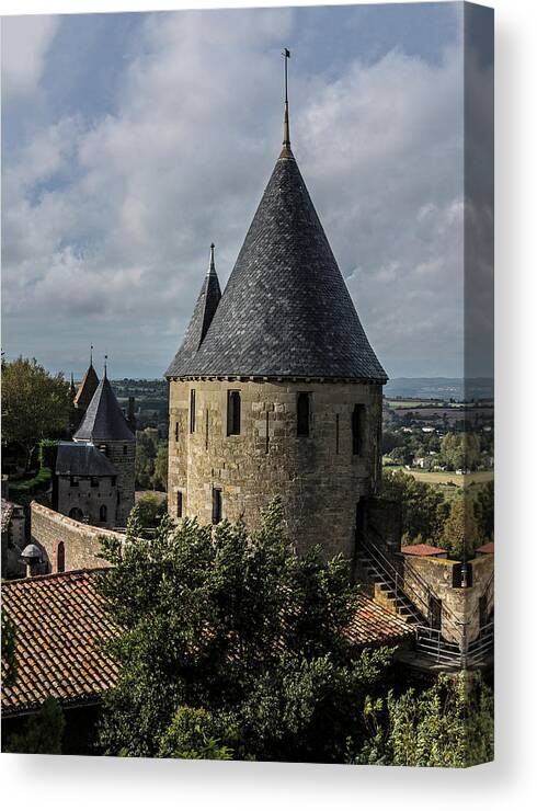 Built Structure Canvas Print featuring the photograph Carcassonne Medieval City Wall And by Izzet Keribar