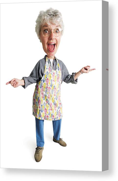 Homemaker Canvas Print featuring the photograph Caricature Of An Elderly Caucasian Woman As She Points Her Fingers Outward And Dances by Photodisc