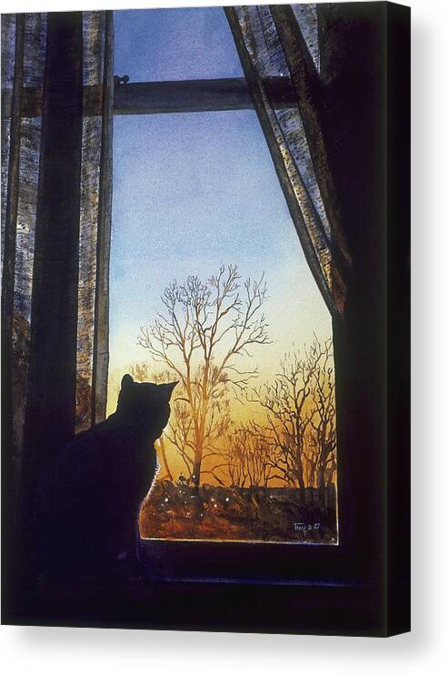 Cat Canvas Print featuring the painting Cat at the Window by Robert Tracy