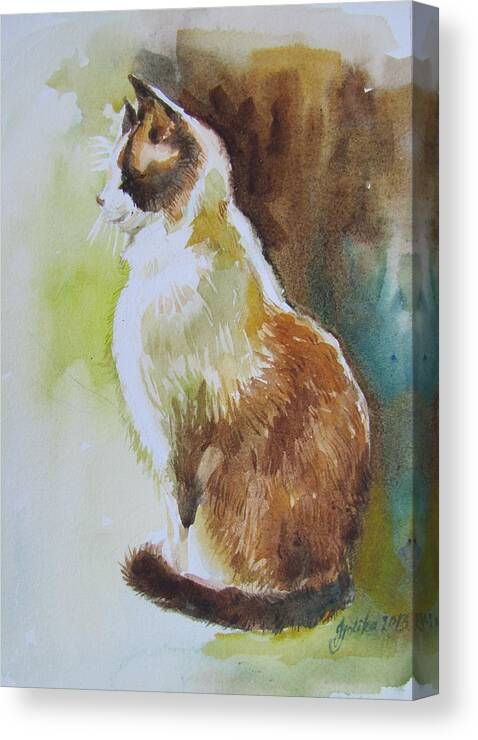 Cat Canvas Print featuring the painting White and Brown Cat by Jyotika Shroff