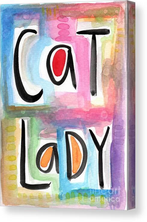 Cat Lady Canvas Print featuring the painting Cat Lady by Linda Woods