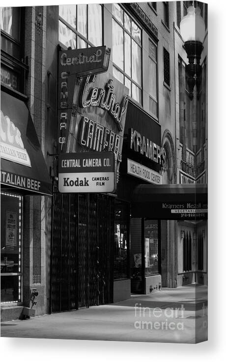 Chicago Canvas Print featuring the photograph Central Camera Chicago - Black and White by Frank J Casella