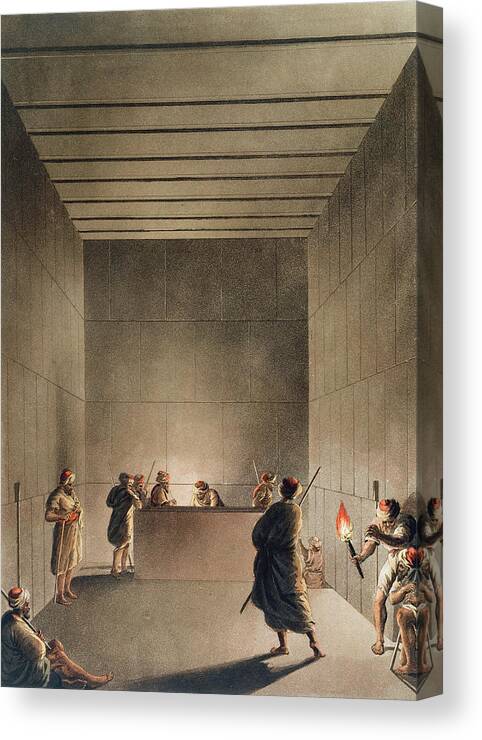 Tomb Canvas Print featuring the drawing Chamber And Sarcophagus In The Great by Luigi Mayer