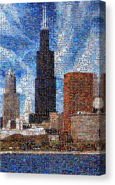 Mosaic Canvas Print featuring the digital art Chicago Photo Mosaic by Wernher Krutein