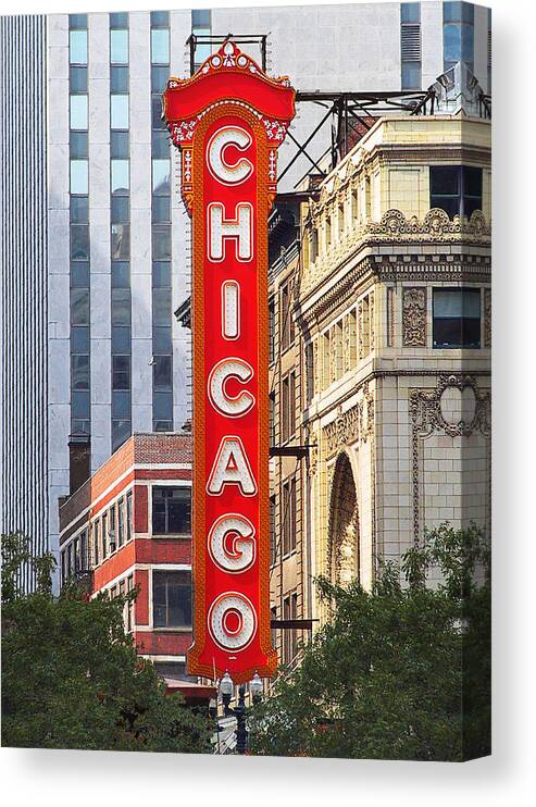 Chicago Canvas Print featuring the photograph Chicago Theatre - A classic Chicago landmark by Alexandra Till