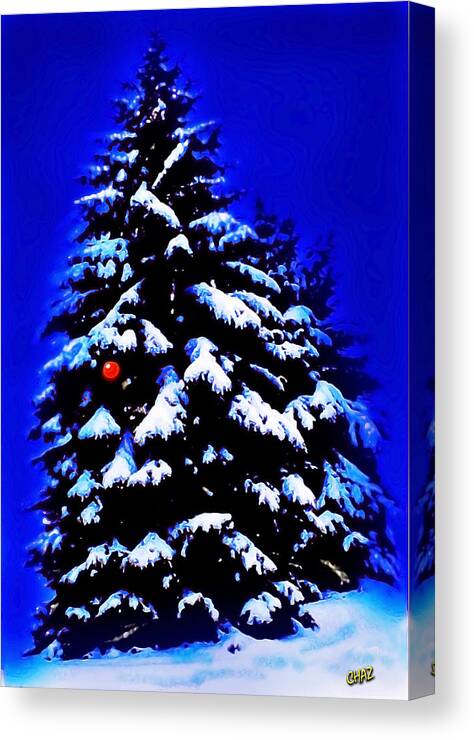 Christmas Canvas Print featuring the painting Christmas Tree with Red Ball by CHAZ Daugherty