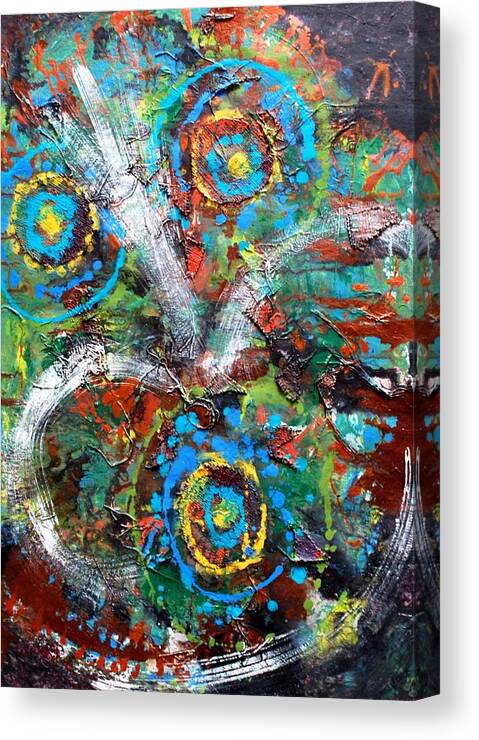 Mixed Media Canvas Print featuring the painting Circles to the Third Power by Cleaster Cotton