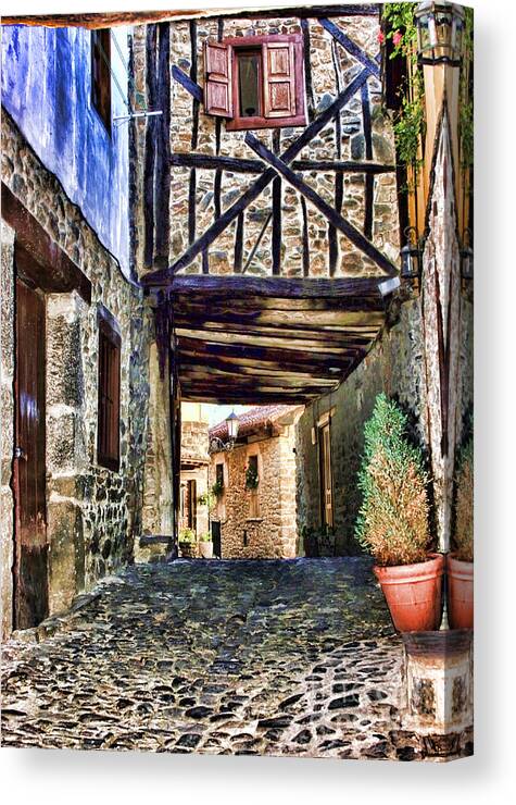 Potes Canvas Print featuring the photograph Cobble Streets of Potes Spain By Diana Sainz by Diana Raquel Sainz