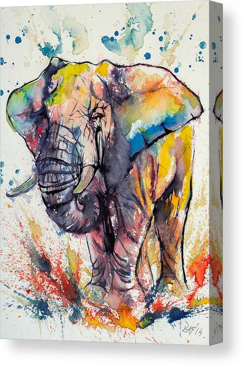 Elephant Canvas Print featuring the painting Colorful elephant by Kovacs Anna Brigitta