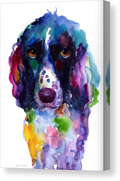 Hunter Dog Canvas Print featuring the painting Colorful English Springer Setter Spaniel dog portrait art by Svetlana Novikova