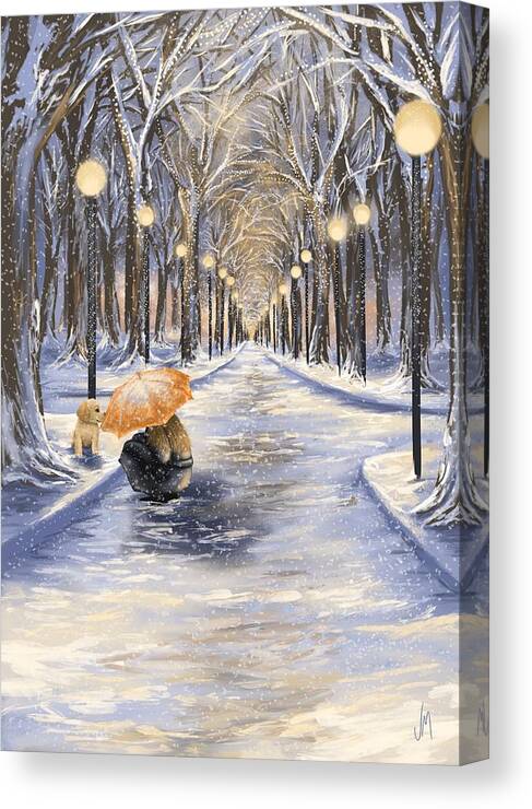 Christmas Canvas Print featuring the painting Come with me by Veronica Minozzi