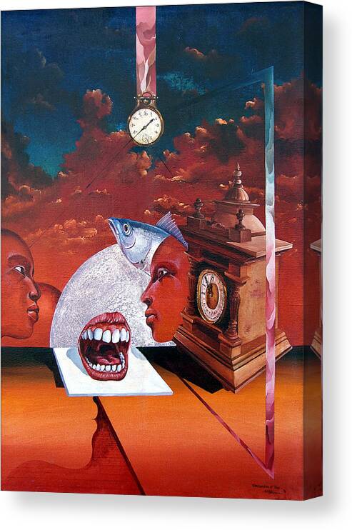 Otto+rapp Surrealism Surreal Fantasy Time Clocks Watch Consumption Canvas Print featuring the painting Consumption Of Time by Otto Rapp