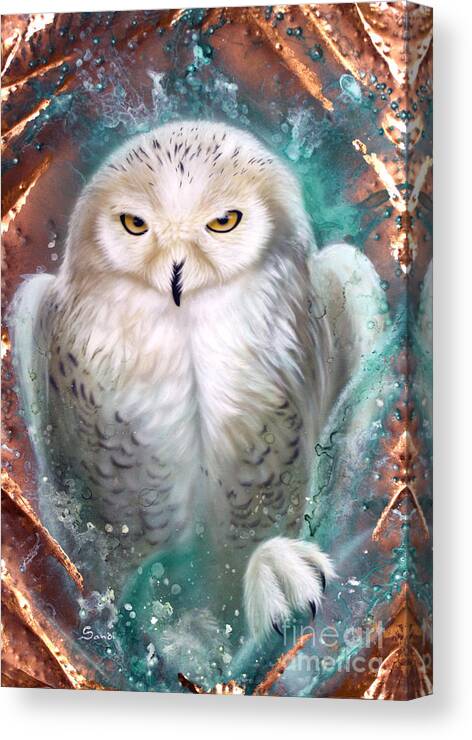 Copper Canvas Print featuring the painting Copper Snowy Owl by Sandi Baker
