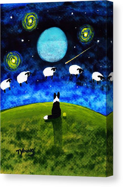 Border Canvas Print featuring the painting Counting Sheep by Todd Young