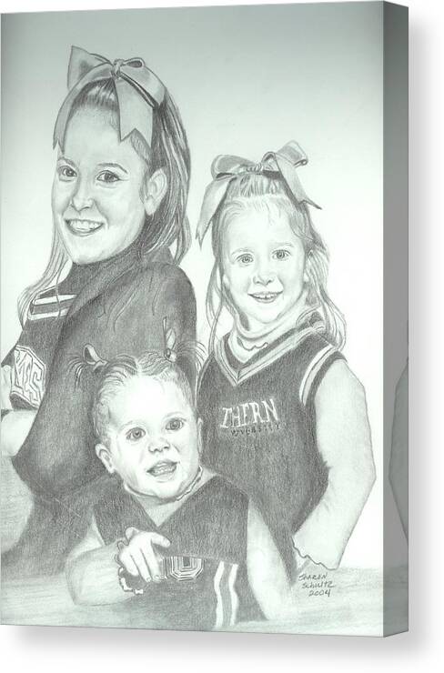 Portrait Canvas Print featuring the drawing Cousins by Sharon Schultz